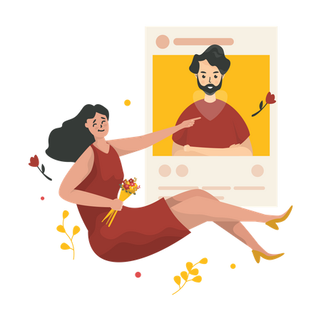 Uma mulher gosta da postagem de um homem nas redes sociais  Ilustração