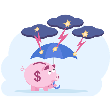 Umbrella protect the piggy bank of badly storm  イラスト