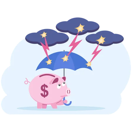 Umbrella Protect The Piggy Bank Of Badly Storm Flat Vector Illustration Illustration