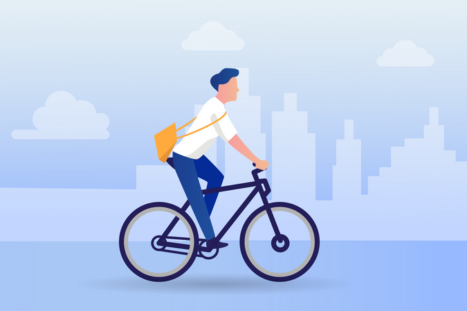Umweltfreundlicher Geschäftsmann fährt mit dem Fahrrad zur Arbeit  Illustration