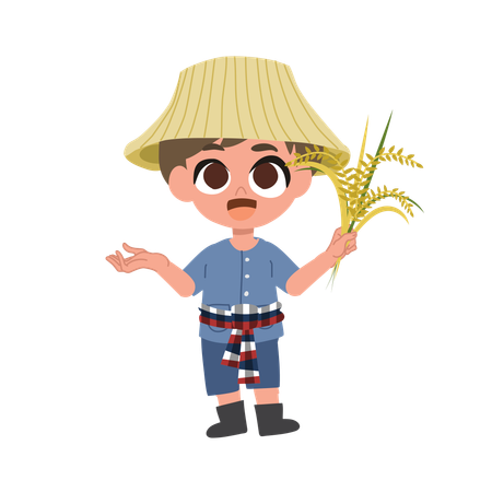 Un agriculteur mignon avec une récolte agricole  Illustration