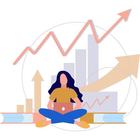 L'analyste commercial travaille sur l'analyse graphique sur un ordinateur portable  Illustration