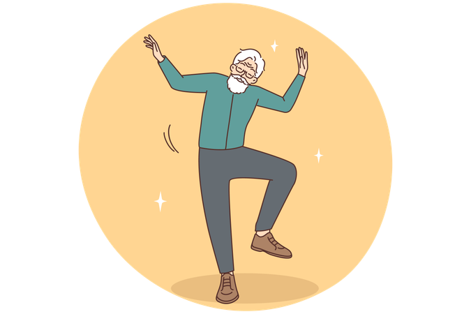 Un anciano muy contento se divierte bailando  Illustration