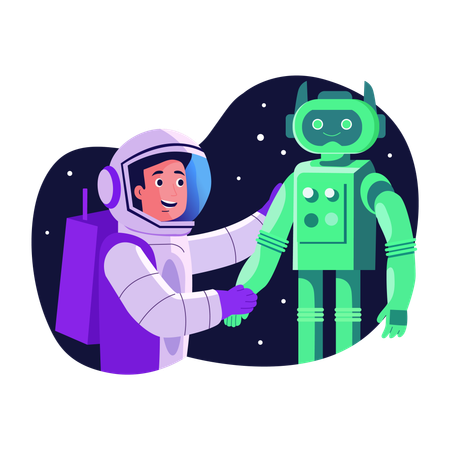 Un astronaute se lie d'amitié avec un robot  Illustration