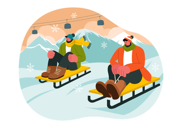 Un athlète apprécie la course de luge en traîneau  Illustration