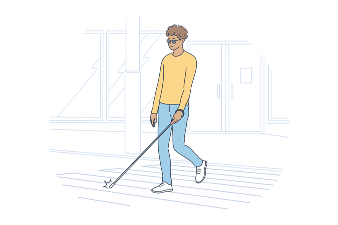 Un aveugle traverse la route Illustration