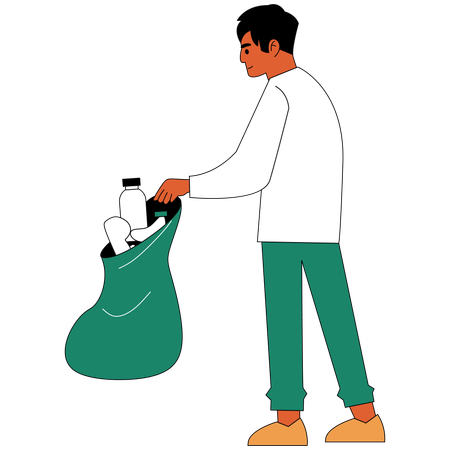 Un bénévole collecte des bouteilles en plastique pour nettoyer l'environnement  Illustration