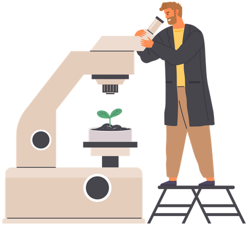 Un biologiste étudie une plante  Illustration