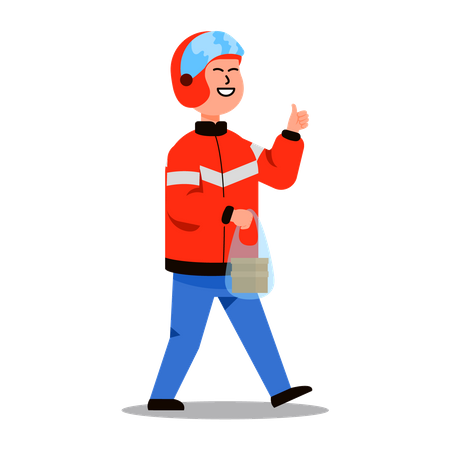 Un chauffeur de taxi-moto a livré de la nourriture  Illustration