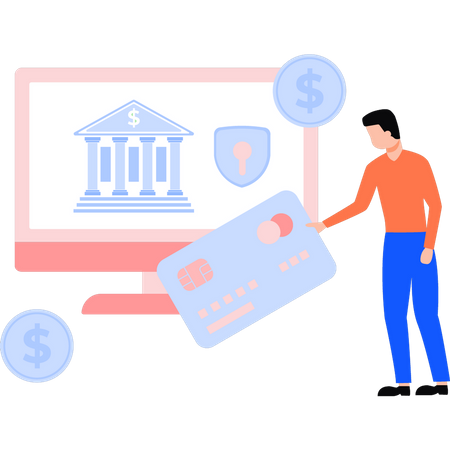Un client bancaire effectue un paiement en ligne  Illustration