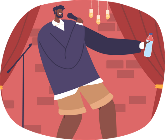 Un comédien masculin joue une comédie stand-up  Illustration