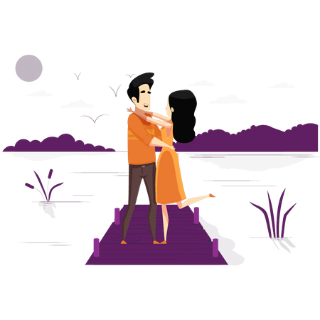 Le couple danse sur le pont  Illustration
