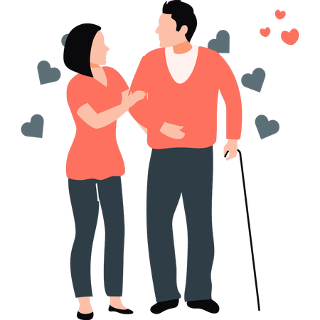 Un couple de personnes âgées marche  Illustration