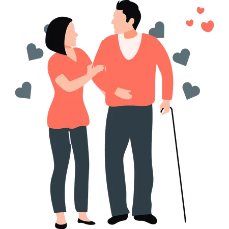 Un couple de personnes âgées marche  Illustration