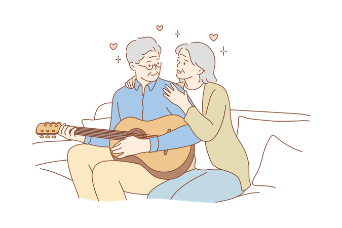 Un couple de personnes âgées passe du temps ensemble  Illustration
