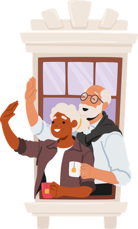 Un couple âgé profite d'un moment paisible près d'une fenêtre ouverte  Illustration
