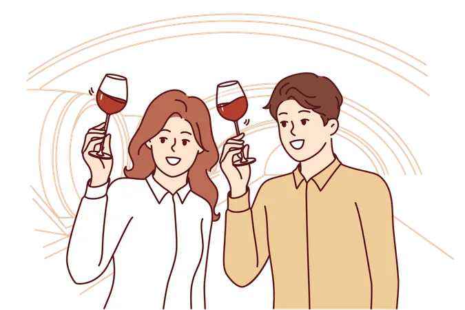 Le couple déguste du vin rouge  Illustration