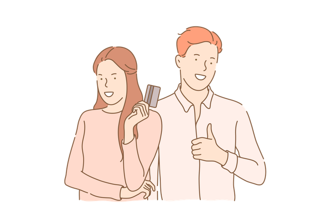 Un couple dépense de l'argent par carte  Illustration