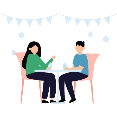 Le couple est assis à la table  Illustration