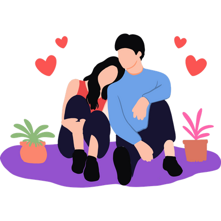 Les couples sont assis par terre  Illustration