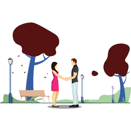 Le couple est debout dans un parc et se tient la main.  Illustration