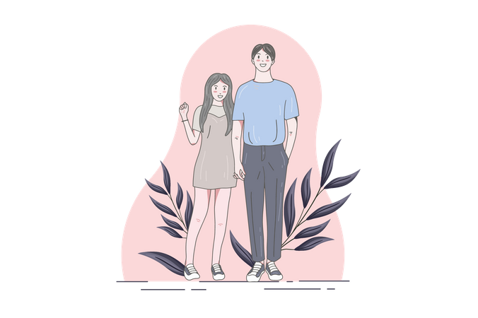 Un couple japonais se tient main dans la main  Illustration