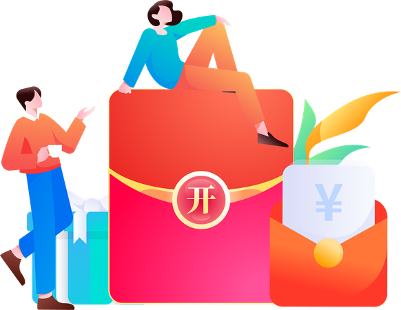 Un couple paie de l'argent en ligne pour faire ses courses  Illustration