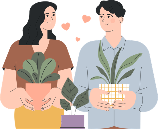 Un couple plante plus d'arbres ensemble  Illustration