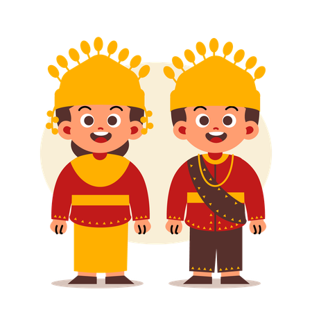 Un couple porte des vêtements traditionnels indonésiens de Bangka Belitung  Illustration