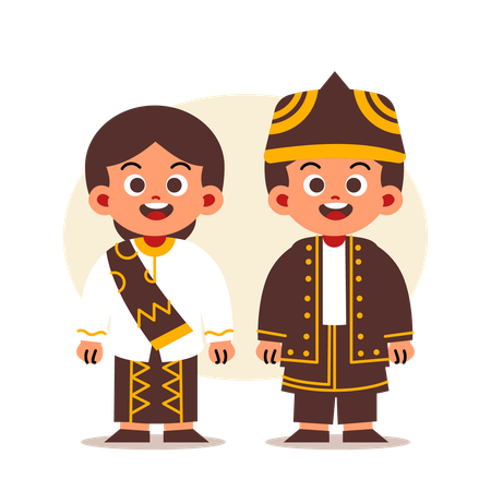 Un couple porte des vêtements traditionnels indonésiens de Banten  Illustration