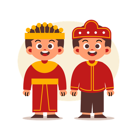 Un couple porte des vêtements traditionnels indonésiens de Gorontalo  Illustration