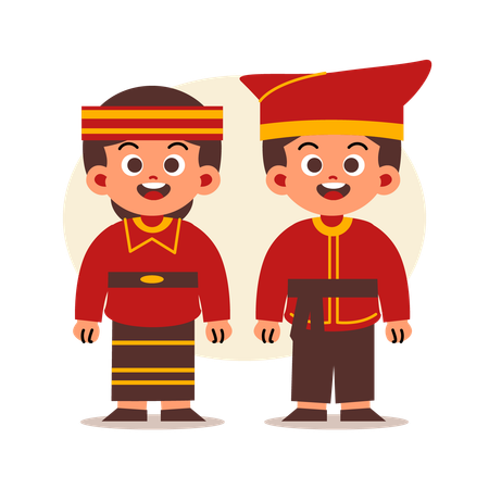 Un couple porte des vêtements traditionnels indonésiens du centre de Sulawesi  Illustration