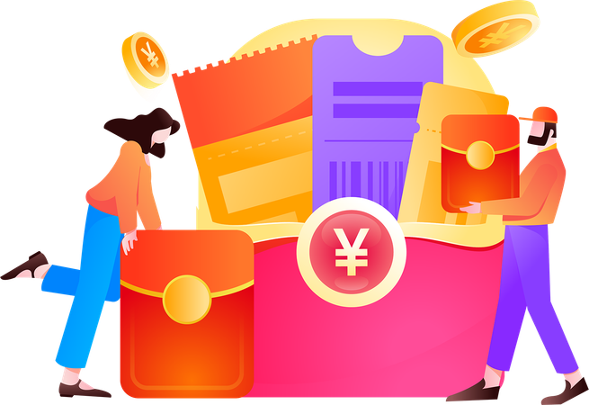 Un couple reçoit des récompenses en ligne pour ses achats en ligne  Illustration