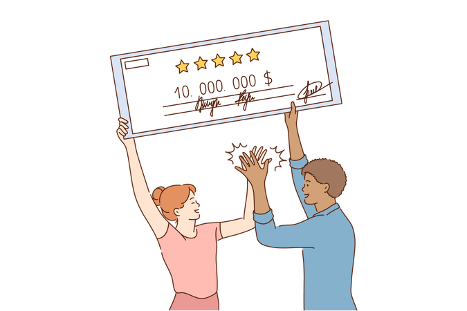Un couple reçoit un chèque d'argent  Illustration