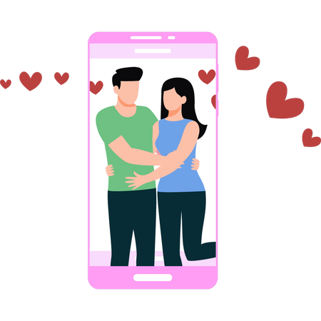Un couple sort en ligne  Illustration