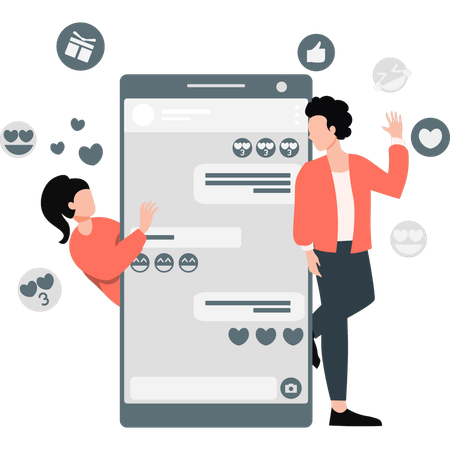 Un couple sort en ligne  Illustration