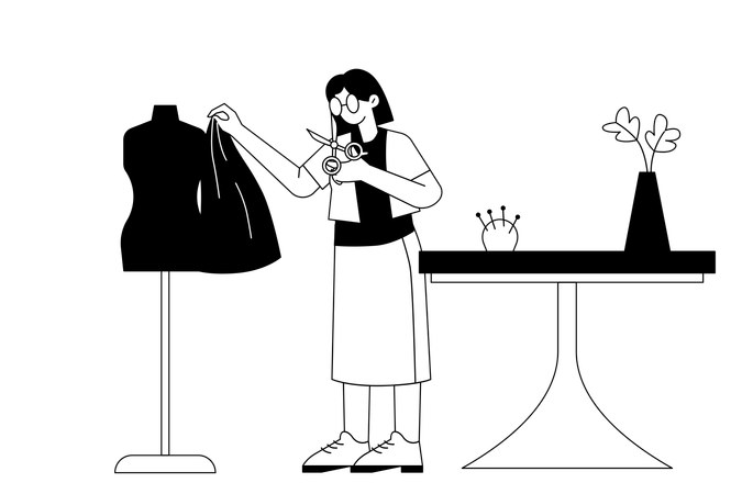 Un créateur de mode confectionne des vêtements  Illustration