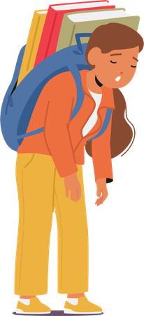 Un écolier épuisé transporte un sac à dos encombrant  Illustration