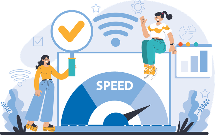 Un employé analyse la vitesse du réseau wifi  Illustration
