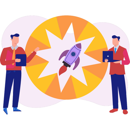 Un employé discute du lancement de la croissance du produit  Illustration