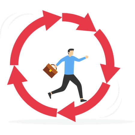Un employé pris dans un cycle de travail en boucle  Illustration
