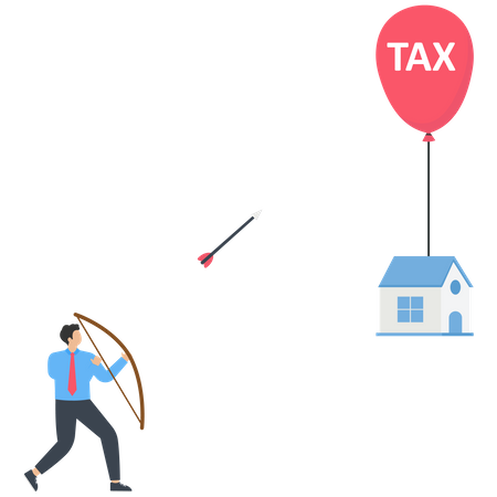 Un empresario golpeó un globo de impuestos sobre la vivienda con una flecha  Ilustración