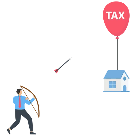 Un empresario golpeó un globo de impuestos sobre la vivienda con una flecha  Ilustración