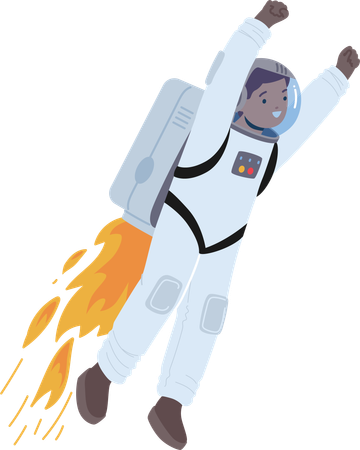 Un enfant astronaute intrépide s'envole à travers l'étendue cosmique avec son Jet Pack  Illustration