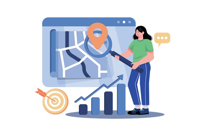 Un experto local en SEO optimiza un negocio en línea  Ilustración