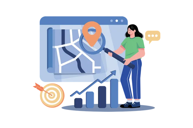 Un experto local en SEO optimiza un negocio en línea  Ilustración