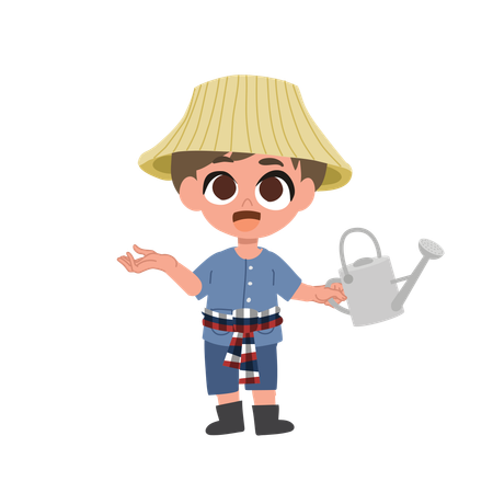 Un fermier mignon avec un arrosoir  Illustration