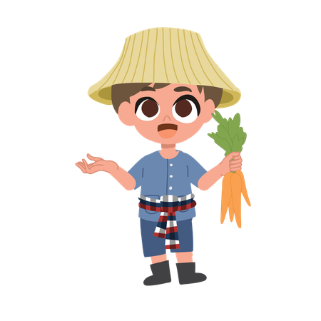 Un fermier mignon avec une carotte  Illustration