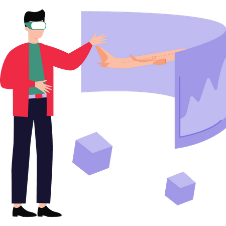 Le garçon profite du monde numérique virtuel  Illustration