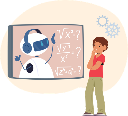 Un garçon apprend les mathématiques grâce à un chatbot  Illustration